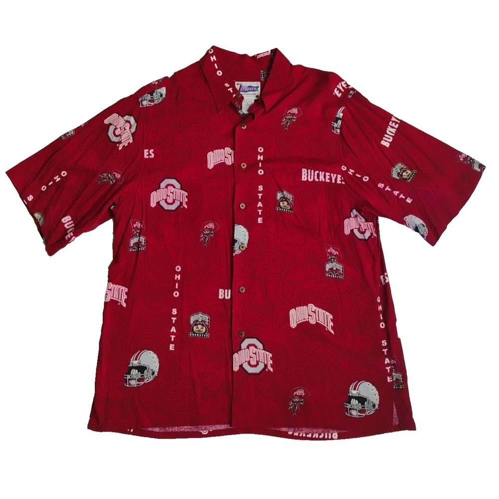 Vintage Reyn Spooner Mens LARGE Ohio State‎ Buckeyes Hawaiian 100% Rayon Shirt